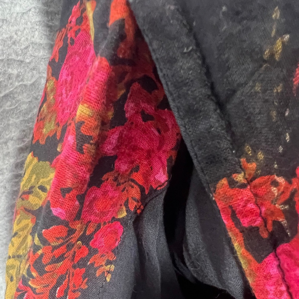 Free People Floral Mini Dress Womens L Black Pink Boho Mixed Print V-Neck EUC - Picture 8 of 11